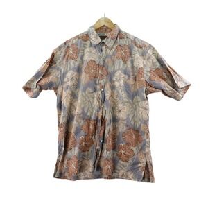 Tori Richard Mens L Cotton Hawaiian Shirt Floral Print Made in USA Camp Beach